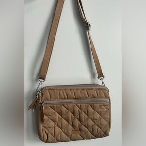 Vera Bradley Performance Twill Triple Compartment Crossbody Bag Tan Khaki New
